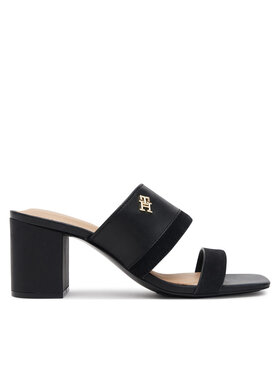 Tommy Hilfiger Tommy Hilfiger Klapki Leather & Suede Block Heel Mule FW0FW08530 Czarny