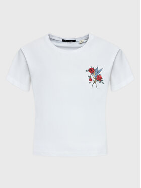Kaotiko Kaotiko T-shirt Washed Bird AL011-01-M002 Blanc Regular Fit