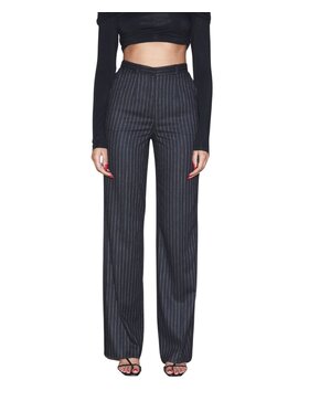 LE PRIVÉ LE PRIVÉ Spodnie garniturowe KYLIE STRIPED WOOL TROUSERS Granatowy Waisted Fit