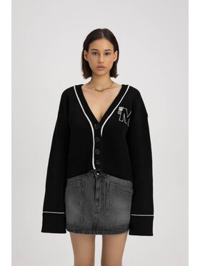 Misaga Misaga Kardigan Badge Cardigan Czarny Loose Fit