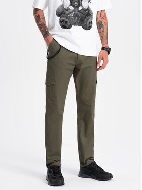 Ombre Ombre Spodnie materiałowe OM-PACG-0189 Zielony Regular Fit