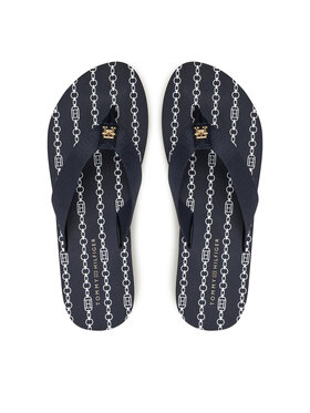 Tommy Hilfiger Tommy Hilfiger Šlepetės per pirštą Th Chain Print FW0FW08514 Tamsiai mėlyna