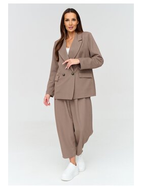 Makadamia Makadamia Komplet żakiet i spodnie materiałowe C90 Brązowy Loose Fit
