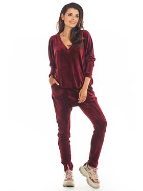 Awama Awama Spodnie damskie A377 Bordowy Basic Fit