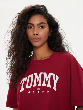 Tommy Jeans Majica Varsity DW0DW18403 Rdeča Oversize