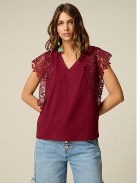 Oltre Oltre T-Shirt G01AJ004676N039 Bordowy Regular Fit