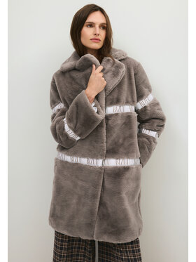 BIZUU BIZUU Futro FLORENCE FAUX FUR LAPEL COAT Szary Standard Fit