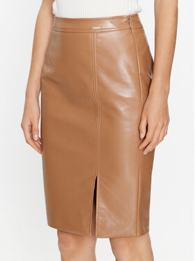 Guess Guess Kožená sukňa Giorgia W3BD0A WF8P0 Béžová Slim Fit
