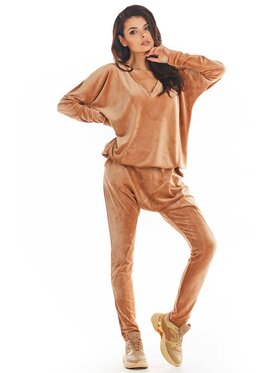 Awama Awama Spodnie damskie A377 Beżowy Basic Fit