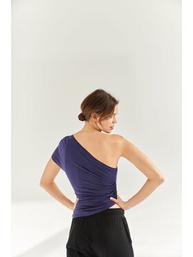 Moonholi Moonholi Top ONE SHOULDER STRING Granatowy Classic Fit
