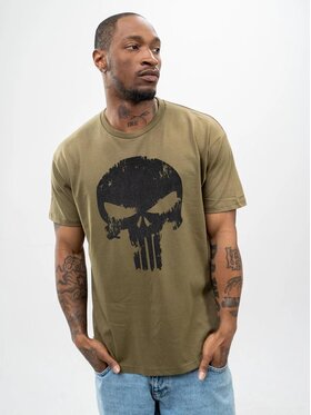 Marvel Marvel T-Shirt Koszulka Z Krótkim Rękawem Męska Oliwkowa Marvel Comics Punisher Crushed Logo S Khaki Regular Fit