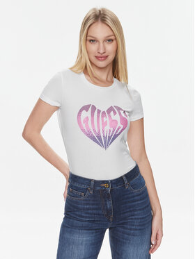 Guess Guess Marškinėliai Ss Cn Heart Tee W4RI53 J1314 Balta Slim Fit