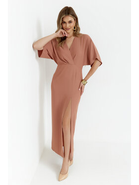 Makover Makover Sukienka codzienna K163 Beżowy Modern Fit
