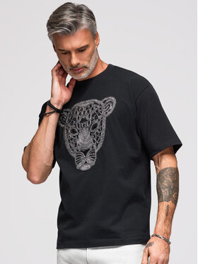 Ombre Ombre T-Shirt OM-TSCT-0278 Czarny Loose Fit