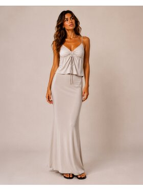Hottie Hot Hottie Hot Σετ τοπ και φούστα NUSA letni Μπεζ Slim Fit