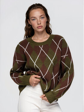 Ombre Ombre Svetr OW-SW-E0055 Khaki Relaxed Fit