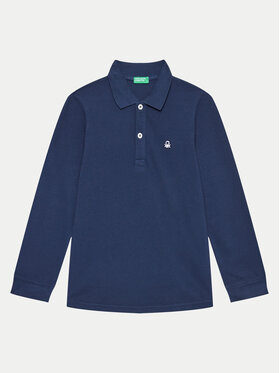 United Colors Of Benetton United Colors Of Benetton Тениска с яка и копчета 3089G3009 Тъмносин Regular Fit