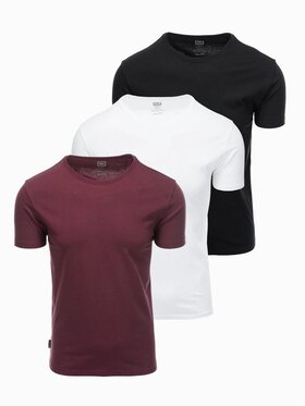 Ombre Ombre Komplet 3 t-shirtów OM-TSBS-0232 Bordowy Regular Fit