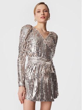 ROTATE ROTATE Koktejlové šaty Sequin RT2259 Strieborná Slim Fit