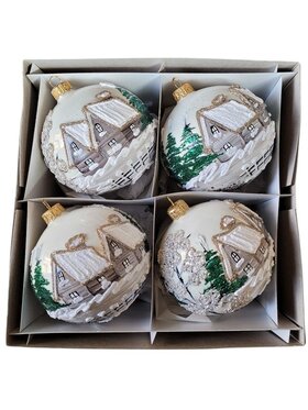 MIAhome MIAhome Bombki szklana 4 szt. WINTER VILLAGE Ø 100 mm Szary