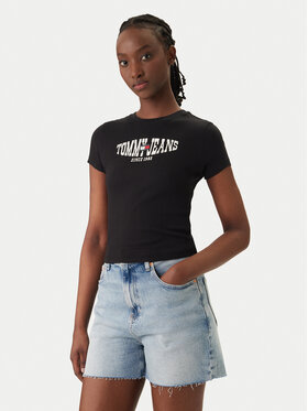 Tommy Jeans Tommy Jeans Póló Wavy Flag DW0DW22272 Fekete Slim Fit