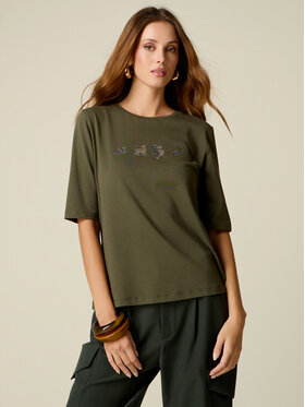 Oltre Oltre T-Shirt G078J004677N035 Zielony Regular Fit