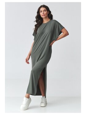 Makadamia Makadamia Sukienka codzienna M927 Khaki Loose Fit