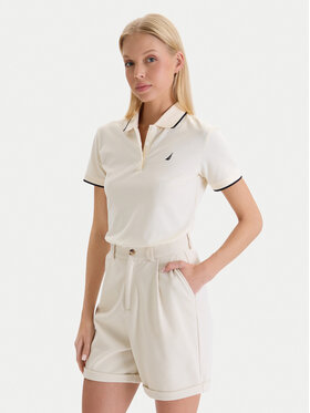 Nautica Nautica Тениска с яка и копчета W126-NALPO-1008-02X Екрю Regular Fit