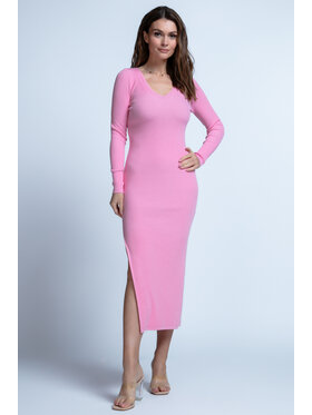 Fobya Fobya Sukienka dzianinowa F1847 Różowy Regular Fit