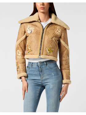 PHILIPP PLEIN PHILIPP PLEIN Kurtka skórzana 26387 Beżowy Regular Fit