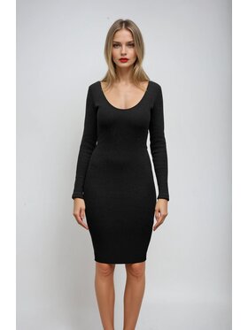 Nudyess Nudyess Sukienka dzianinowa Megi mimi z prążka Czarny Fitted Fit