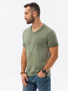 Ombre Ombre T-Shirt S1388 Zielony Slim Fit