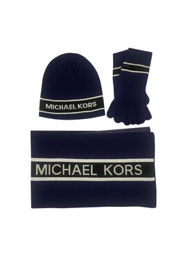 Michael Kors Michael Kors Zestaw czapka, szalik i rękawiczki ZESTAW CZAPKA SZALIK RĘKAWICZKI Granatowy