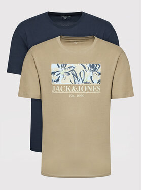 Jack&Jones 2 marškinėlių komplektas Flower 12213596 Tamsiai mėlyna Regular Fit