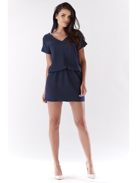 Awama Awama Sukienka letnia A178 Granatowy Basic Fit