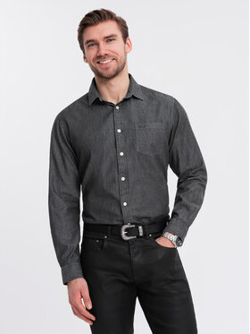 Ombre Ombre Koszula jeansowa OM-SHDS-0181 Czarny Regular Fit