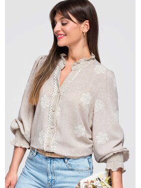 Ombre Ombre Koszula OW-SH-E0054 Beżowy Loose Fit