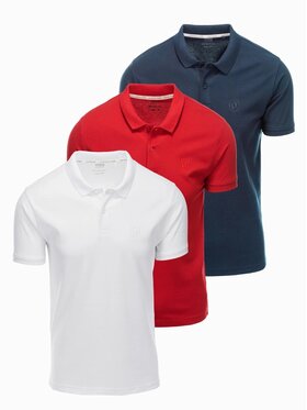 Ombre Ombre Komplet 3 koszulek polo OM-POBS-0133 Czerwony Regular Fit