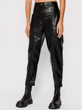TWINSET TWINSET Kalhoty z imitace kůže 212TT2051 Černá Regular Fit