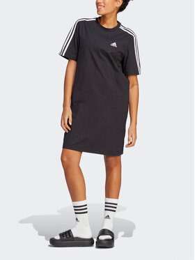 Adidas Haljina Za Svaki Dan Essentials 3-Stripes Single Jersey Boyfriend Tee Dress HR4923 Crna Loose Fit