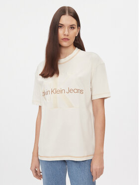 Calvin Klein Jeans Calvin Klein Jeans Marškinėliai Hero Monologo J20J222974 Écru Boyfriend Fit