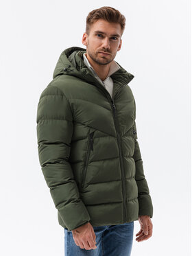 Ombre Ombre Vatovaná bunda OM-JAHP-0127 Khaki Regular Fit