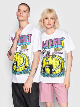 Market Market Тишърт Unisex SMILEY Into The Unknown 399001083 Бял Relaxed Fit