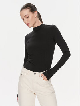Calvin Klein Calvin Klein Bluzka Cotton Modal Mock Neck Ls Top K20K206484 Czarny Slim Fit