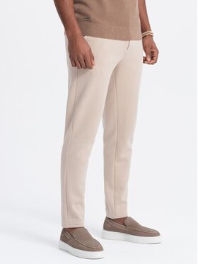 Ombre Ombre Úpletové kalhoty OM-PACP-0168 Béžová Carrot Fit