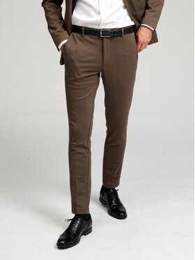 TeeShoppen TeeShoppen Spodnie garniturowe 'Perform Collection' Brązowy Slim Fit