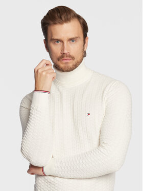 Tommy Hilfiger Tommy Hilfiger Pull à col roulé Exaggerated Structure MW0MW29109 Blanc Regular Fit