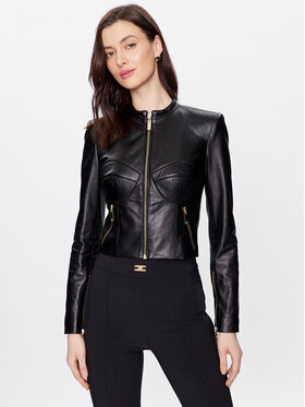 Elisabetta Franchi Elisabetta Franchi Odinė striukė GD-27Z-31E2-V950 Juoda Regular Fit