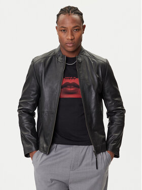 HUGO HUGO Ādas jaka Lokis-3 50540984 Melns Slim Fit