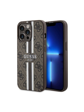 Guess Guess Etui na telefon 4G Printed Stripes MagSafe Brązowy